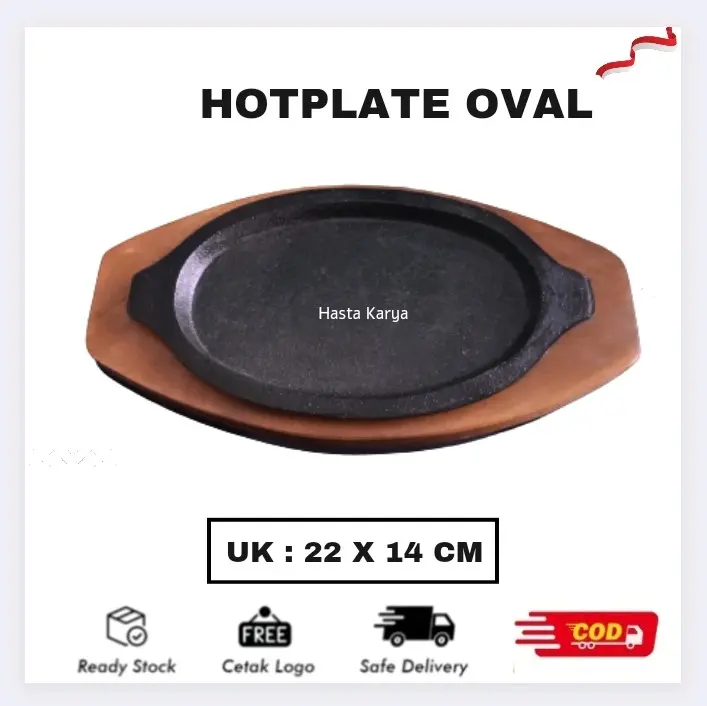 Hotplate Steak Oval + Alas kayu Alat Kitchenware 1