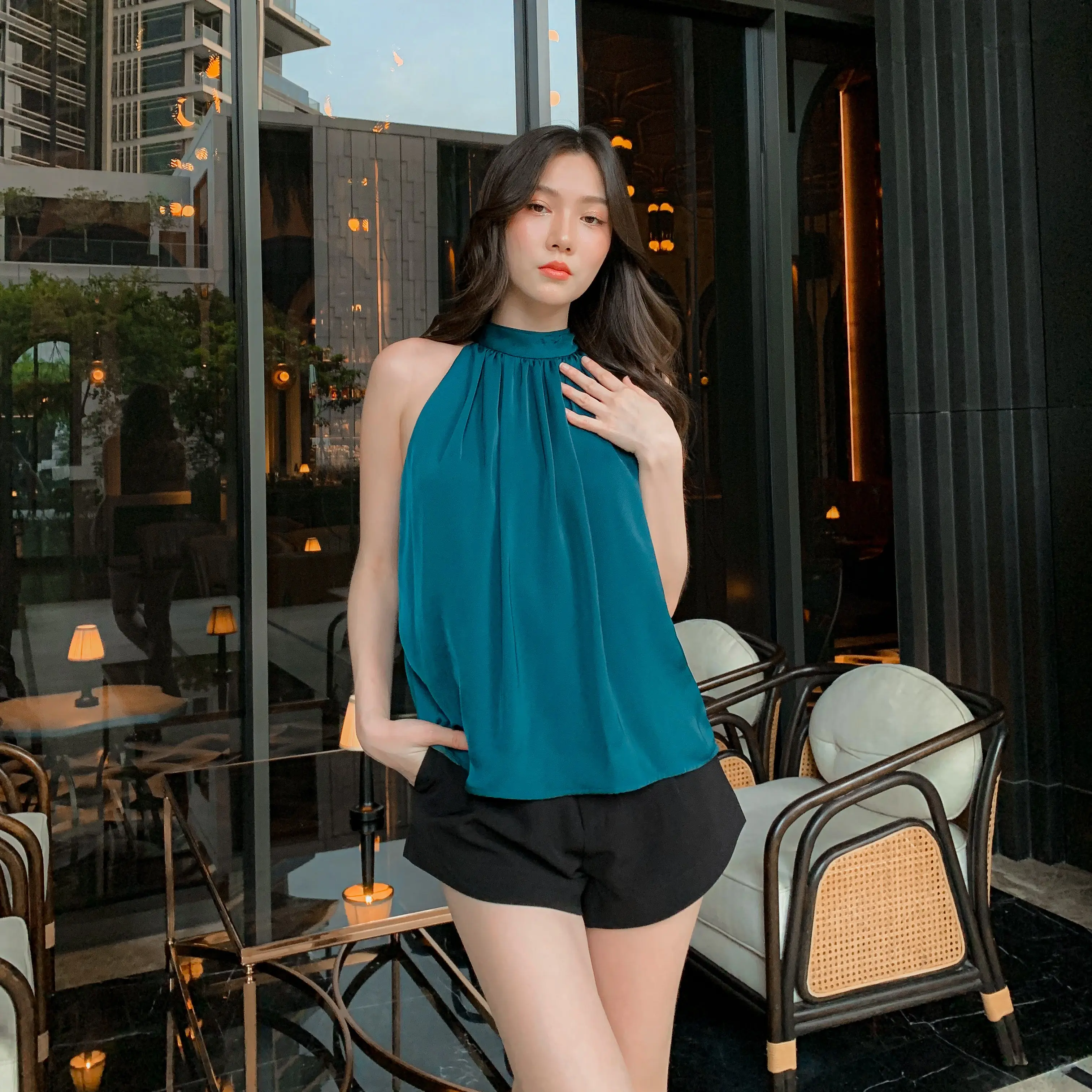 [Fierr] Roxie High Neck Top (Green/Coral/Nude/White)