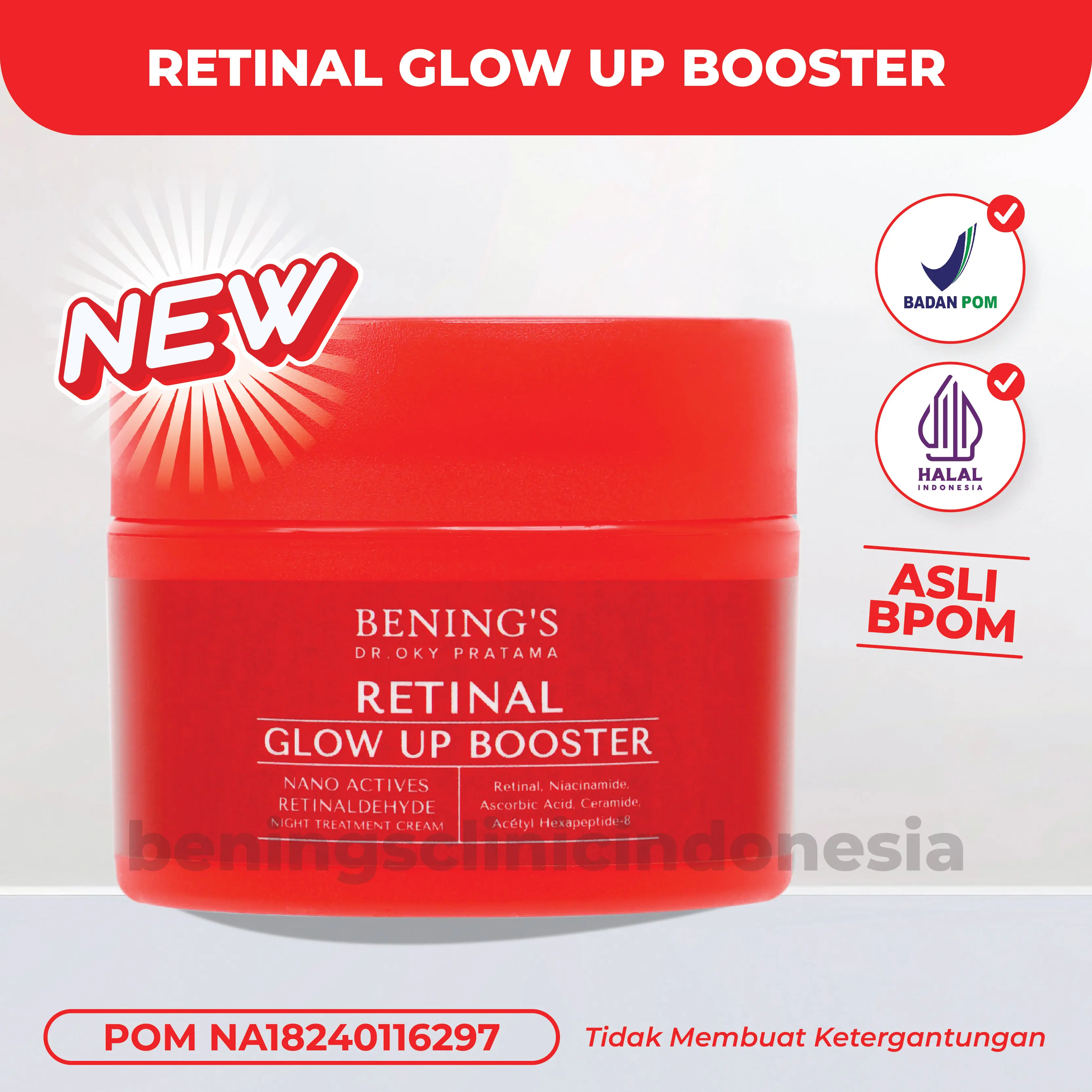 ( DOKTIF APPROVED ) Bening's Retinal Glow Up Booster | Krim Perawatan Malam