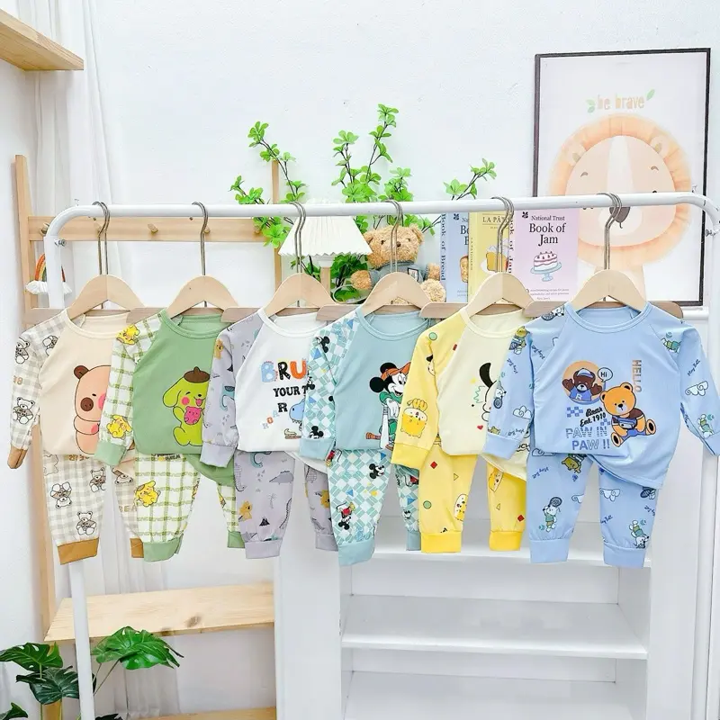 Bộ dài tay thun tăm mềm mịn (6-16kg), mỏng mát in hình dễ thương cho bé trai bé gái (chọn mẫu) 6