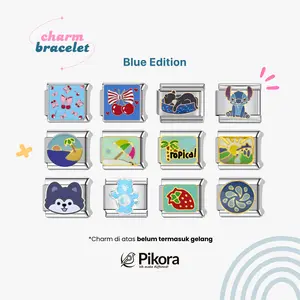Pikora Blue Charms Editions - Bisa Custom Huruf & Bunga, Cocok Couple/Aesthetic/Korean Style, Hadiah Bracelets Perak Emas Wanita