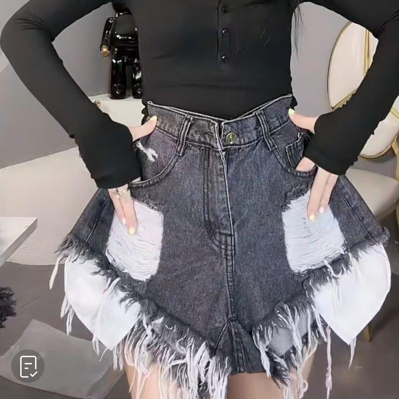 Quần đùi jean LỘ TÚI VẢI JEAN rách cào_Q 92_chân ngắn BTQ2 Nữ Women