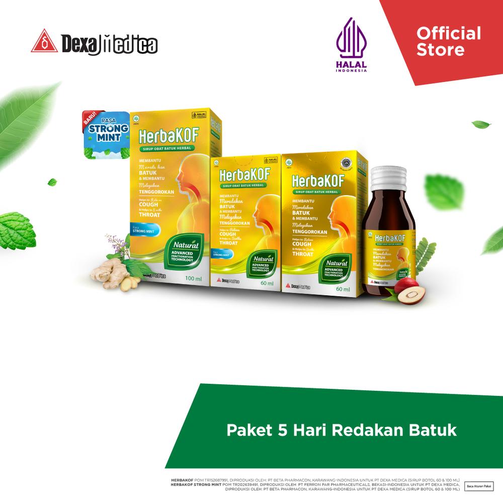 Paket Herbakof 5 Hari | Strong Mint 100 ml + Strong Mint 60 ml + Original 60 ml | Sirup Herbal Tenggorakan Gatal Kering Berdahak