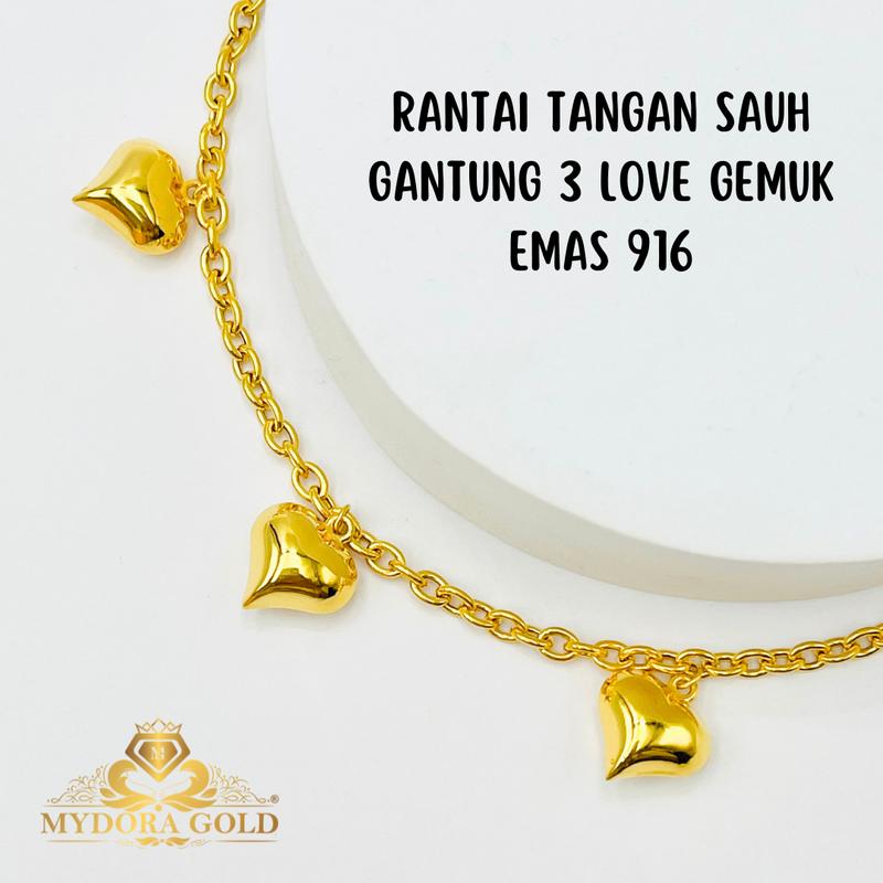MYDORA Rantai Tangan Sauh Gantung 3 Love Gemuk | Emas 916/22k - TikTok ...