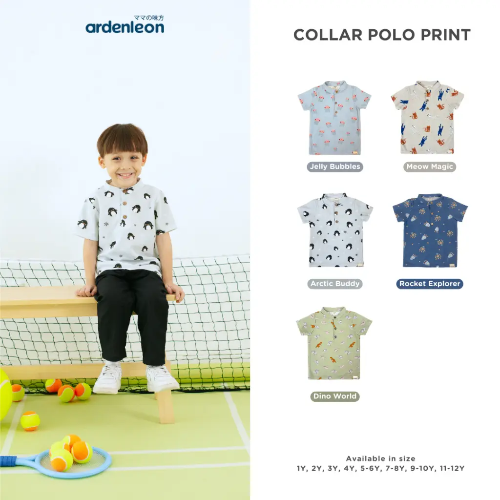 ARDENLEON Kemeja Polo Anak Collar Polo Shirt Print Baju Fashion