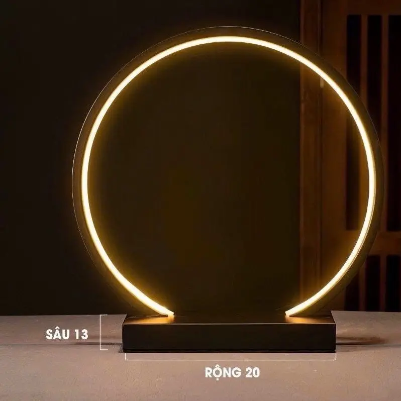 Kệ đèn led tròn đế kim loại - đế gỗ hào quang trang trí chỉnh được 3 màu 2
