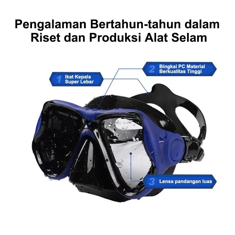 Kacamata Snorkeling / Renang Anti Kabut - Kaca Tempered HD, Perlengkapan Selam untuk Pemula & Profesional, Termasuk Snorkel