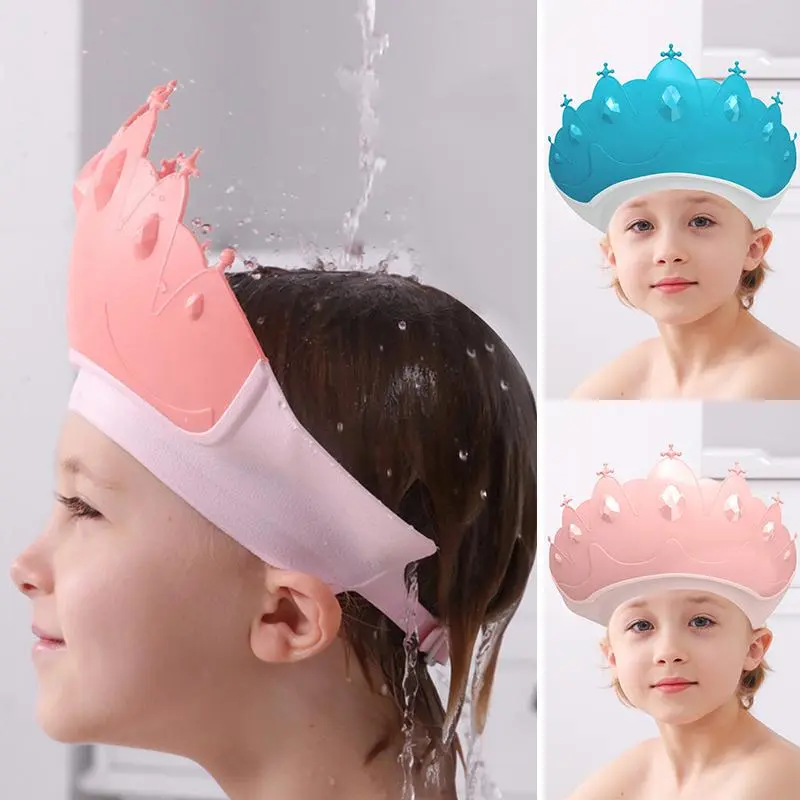Mũ gội đầu trẻ em, có thể điều chỉnh kích thước, kiểu vương miện, thích hợp cho tiệc mừng sắp sinh em bé, thiết kế hoạt hình, chăm sóc tóc cho em bé, bảo vệ tai, không thấm nước 0