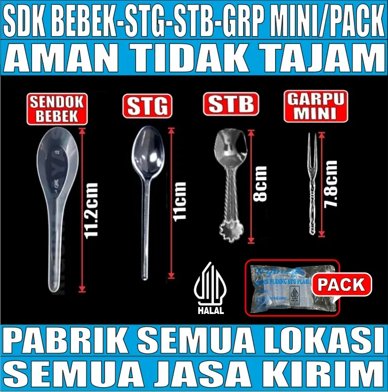 Sendok Teh Puding STG / Sendok Jelly Eskrim STB / Garpu mini / Sendok Bebek Plastik Pack JSP