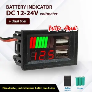 Battery Indicator DC 12-24V Voltmeter + Dual USB Aki UPS Astim Li-ion Power Capacity Meter Display
