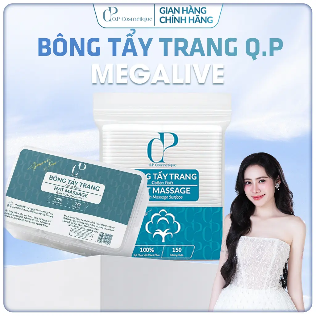 Bông Tẩy Trang Quốc Dân Ép Định Hình Q.P Cosmétique Không Xơ Rách, Hạt Massage Sạch Sâu
