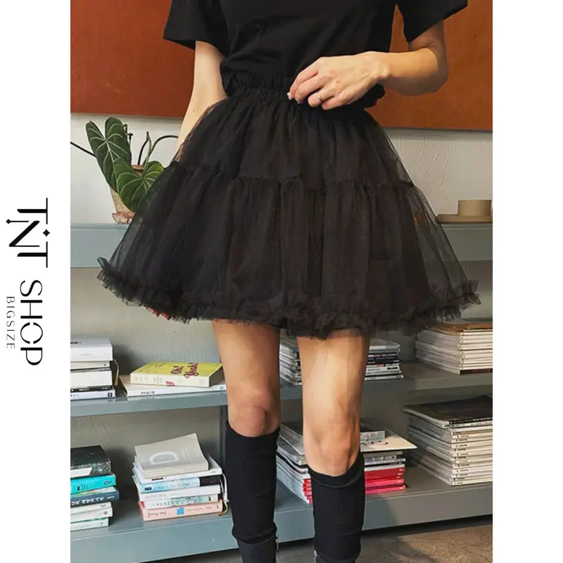 CHÂN VÁY LƯỚI BIGSIZE DÁNG NGẮN LƯNG THUN [TNT SHOP BIGSIZE 60KG 90KG] 5