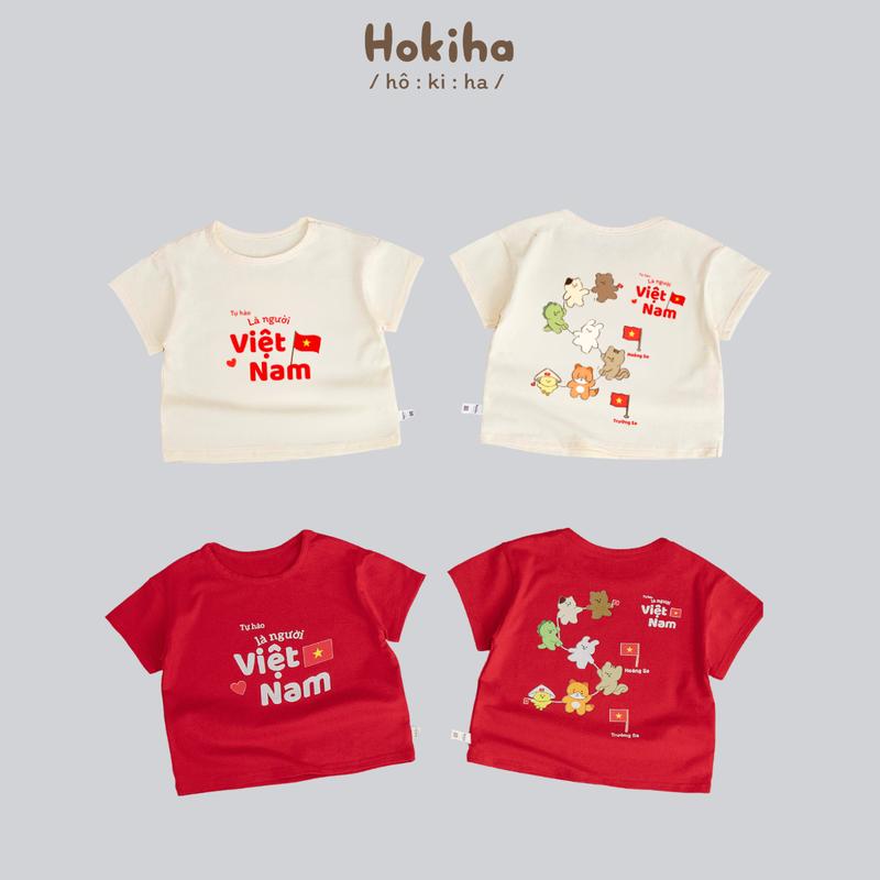Hokiha A176-A158 Áo cộc tay in chữ Tự hào là người Việt Nam chất cotton mềm mại bé trai và bé gái size 8-17kg