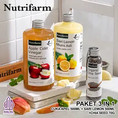 NUTRIFARM PAKET CUKA APEL 500ML, SARI LEMON 500ML, DAN CHIA SEED 70G
