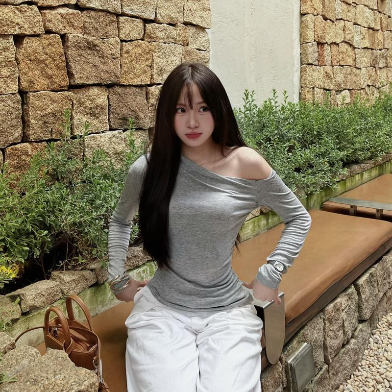 Kimee Áo Thun Trễ Vai Nữ Tay Dài Kiểu Lệch Vai Dáng Ôm Body Mùa Thu Đông KA626 Chất Vải Cotton Mềm Mịn Thấm Hút Tốt Phong Cách Mới