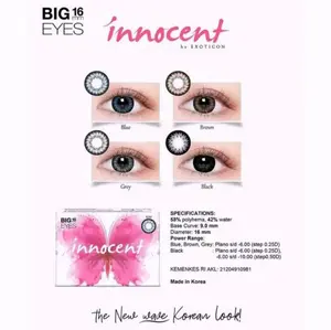 soflen mata EXOTICON innocent ukuran 16mm , warna hitam , grey , brown , sepia brown Softlen