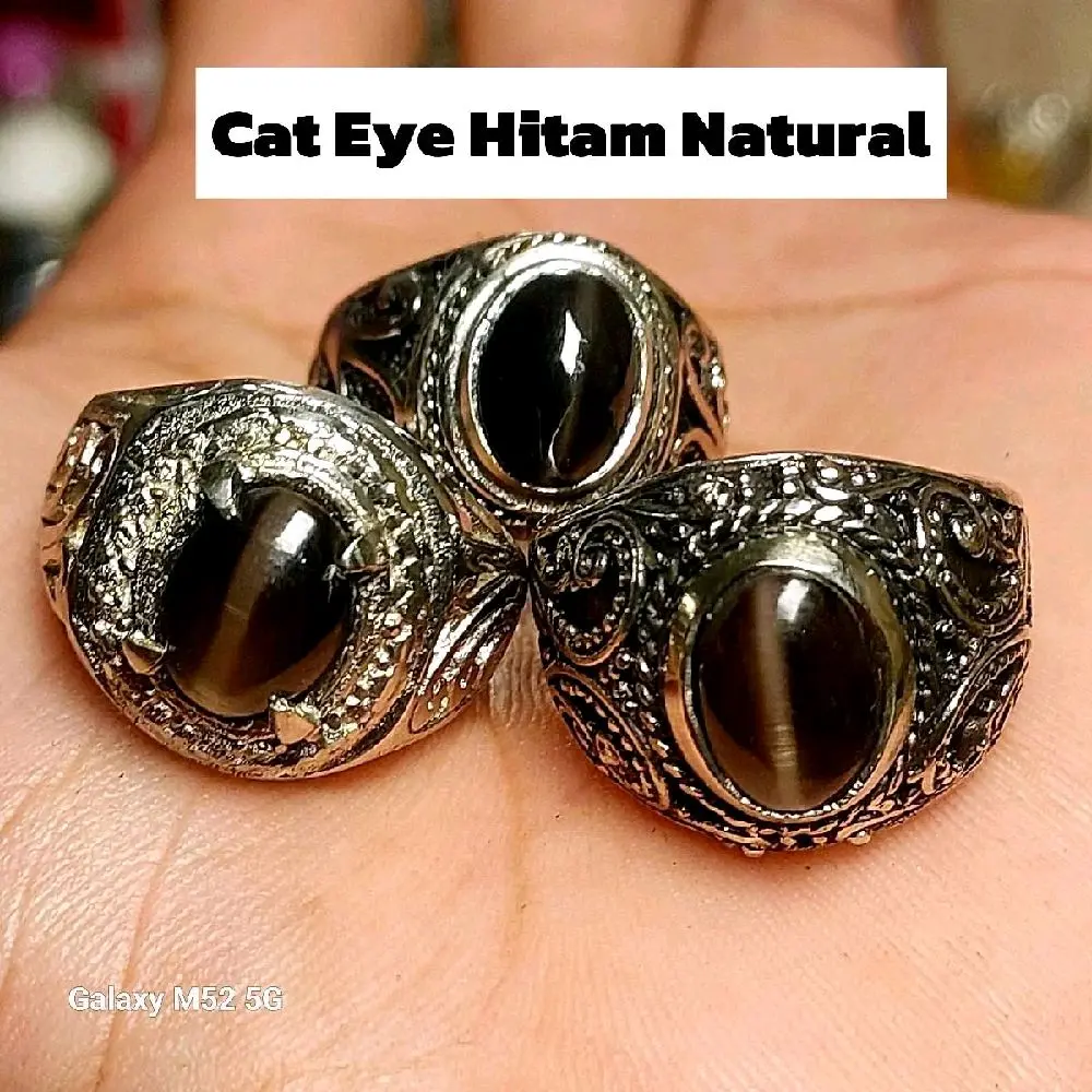 Cincin Cat eye silimanite natural asli permata srilanka dim 10 mm ring alpaka supee Batu Elegan