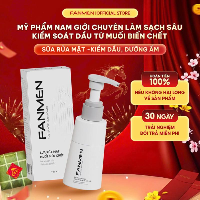 Sữa rửa mặt muối biển chết Fanmen sạch sâu kiềm dầu hỗ trợ ngăn ngừa mụn dành riêng cho nam giới 100ml