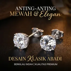 Anting kristal 6mm look diamond besar elegan untuk pesta