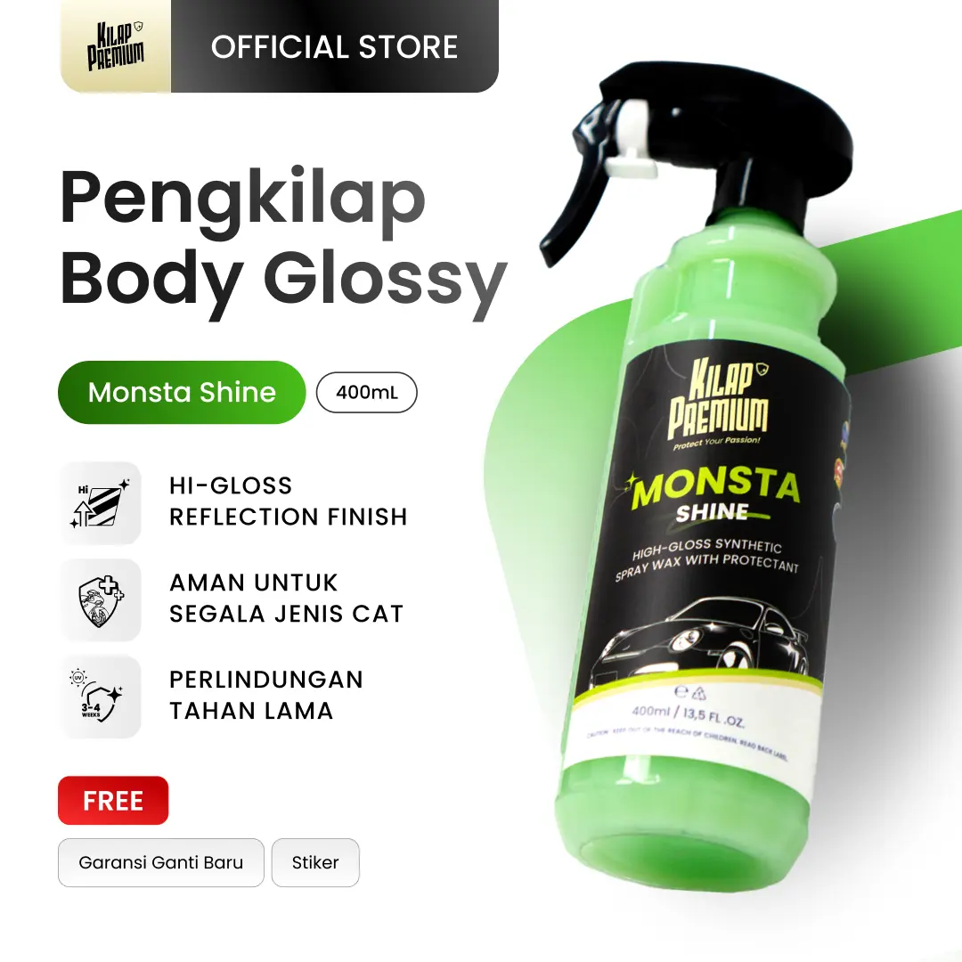 Monsta Shine | Kilap Premium - Pengkilap Body Motor Mobil Helm Glossy, Sealant Semi Coating Wax Paint, Pengkilap Cat Motor Mobil, Efek Daun Talas Car