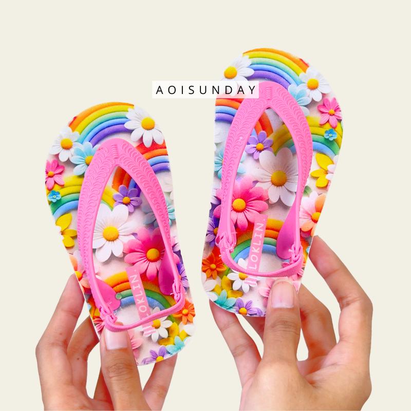 Sandal Anak Perempuan Flip Flop Baby Girls Flower Motif Bunga Pink 1