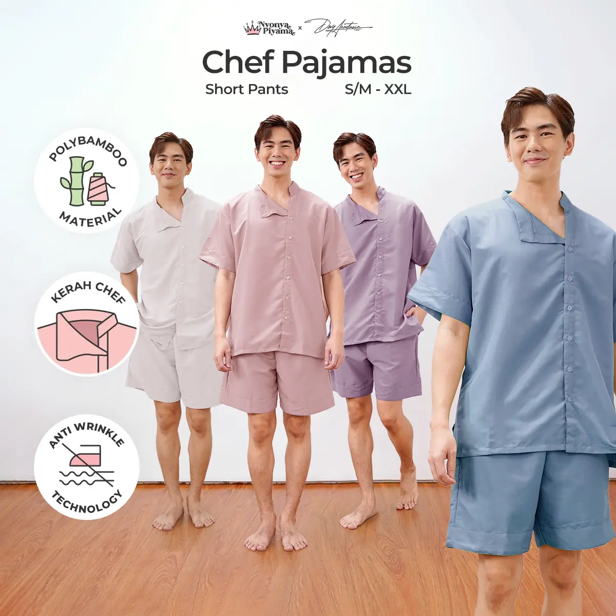 [BEST SELLER] Nyonya Piyama X Devy Anastasia Chef Pajamas Poly Bamboo Pria Set Celana Pendek ok / seragam