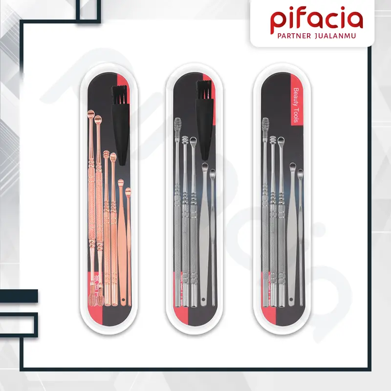 PIFACIA Pembersih Telinga Set Alat Korek Kuping Stainless Isi 7 Pcs Free Kotak 2