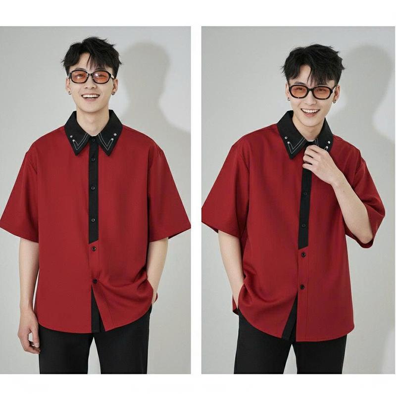 CÓ BIGSIZE JAMINE HOUSE Áo Sơ Mi Nam Nữ Tay Ngắn In Hip Hop Unisex Cổ Tròn Đỏ & Trắng Cho Nam Nữ Thời Trang Đường Phố