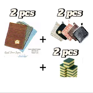 2 pcs keset + 2 pcs cempal anti panas + 2 pcs spon cuci piring