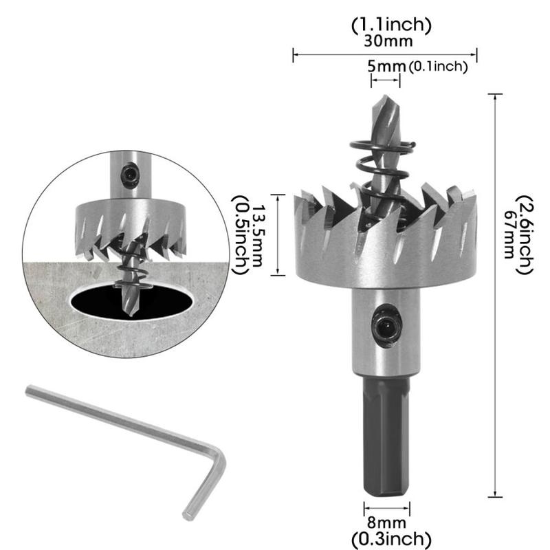 Product Introduction of High-speed Hacksaw Tooth Hole Opener Aluminum Plate Iron Plate Punching Hole Natural Color Drill Bit 16-30mm Tool Set 18