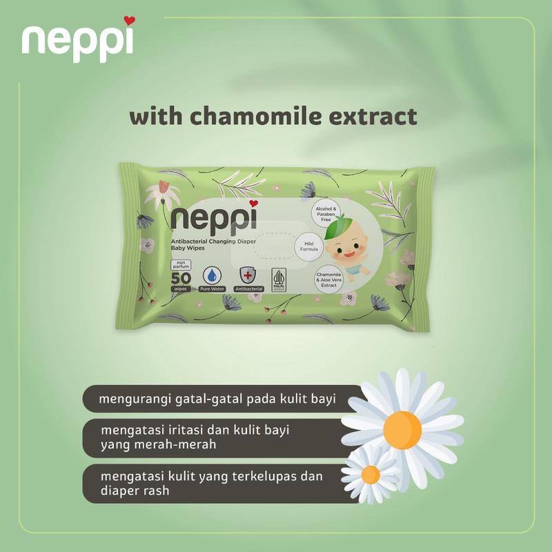 (6 Pcs x 50 Lembar) Neppi Tisu / Tissue Basah Antibacterial Changing diapers Wipes Non-Parfum 3