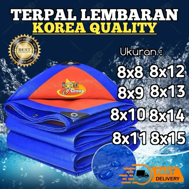 Terpal Korea A12 Ukuran 8x8 8x10 8x12 8x15 Anti Air Kuat Tebal Plastik Waterproof dengan Tali Tampar & Mata Ayam Kualitas Premium Waterproof