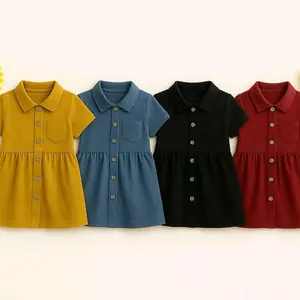 Kiddoloka Lolly Dress Anak Perempuan Lengan Pendek Kancing Depan Bahan Crinkle Premium Nyaman untuk Acara Formal & Santai Size S-XL