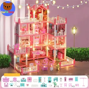 tatatoy Rumah mainan kastil·Rumah boneka·Rumah impian Barbie·Hadiah ulang tahun anak perempuan·Dekorasi lampu