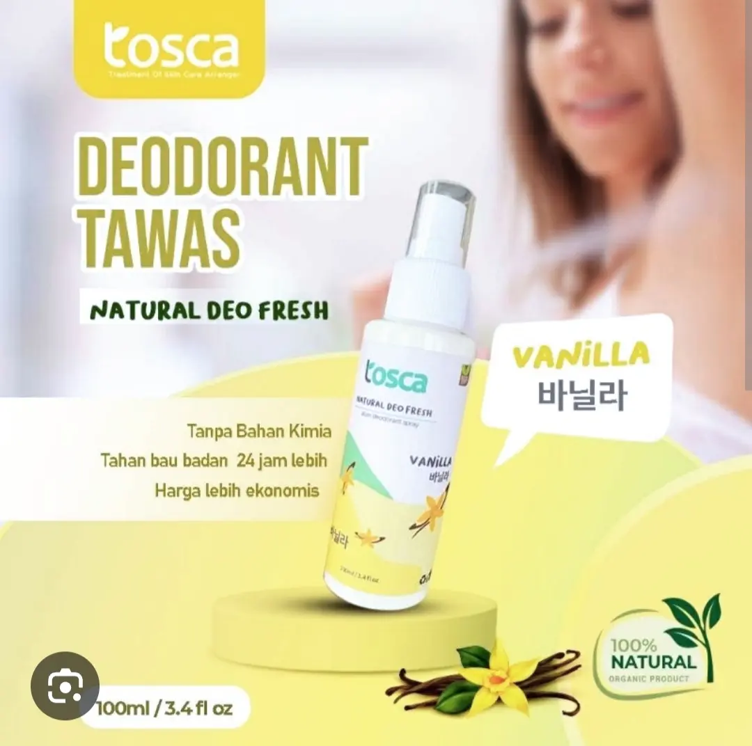 Natural Deodorant Tawas Tosca Spray 100ml - Wangi Vanilla - Ampuh Mencegah Bau Ketiak dan Bau Badan