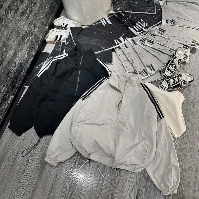 Áo Khoác Gió Áo dù Sọc Vai Vải Nhăn mềm Lót lụa