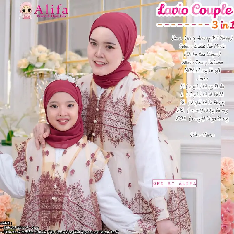 LAVIO COUPLE 3IN1 BY ALIFA / COUPLE MOM & KIDS / COUPLE IBU DAN ANAK / GAMIS COUPLE / COUPLE IBU DAN ANAK PEREMPUAN / GAMIS LEBARAN COUPLE / GAMIS IBU / GAMIS ANAK Muslim Gamis Wanita Dewasa Syari Remaja 5