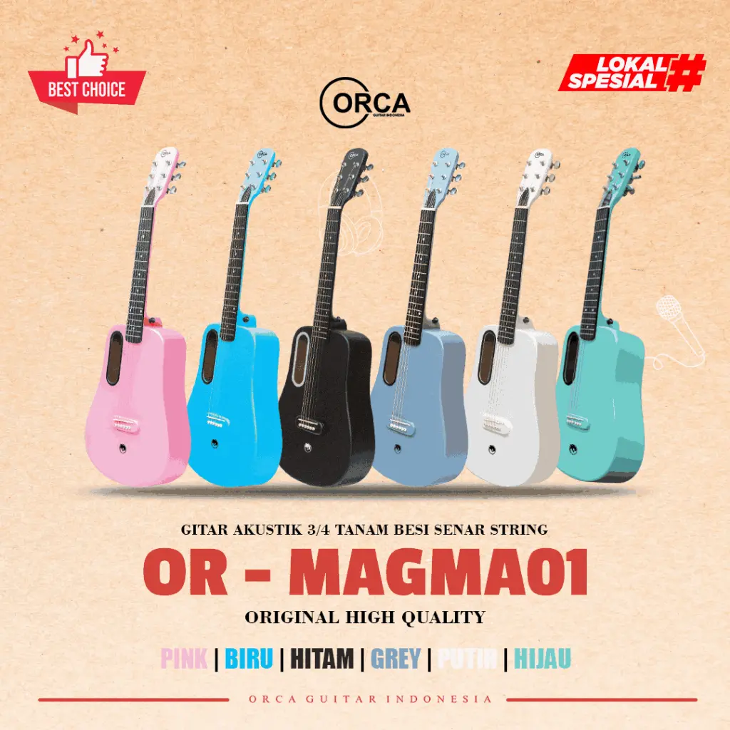 ORCA Gitar Akustik 3/4 OR - MAGMA01 Tanam Besi Senar String Guitar