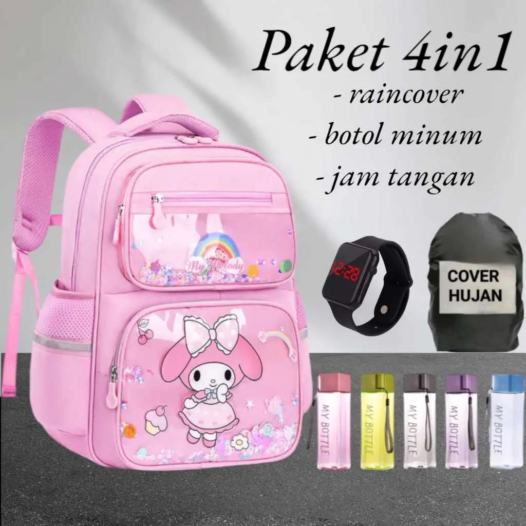 Tas Sekolah Anak Perempuan SD SMP Tas Ransel Karakter KUROMI MY MELODI Backpack CINNAMOROL Tas Fashion Anak Tas Punggung Anak