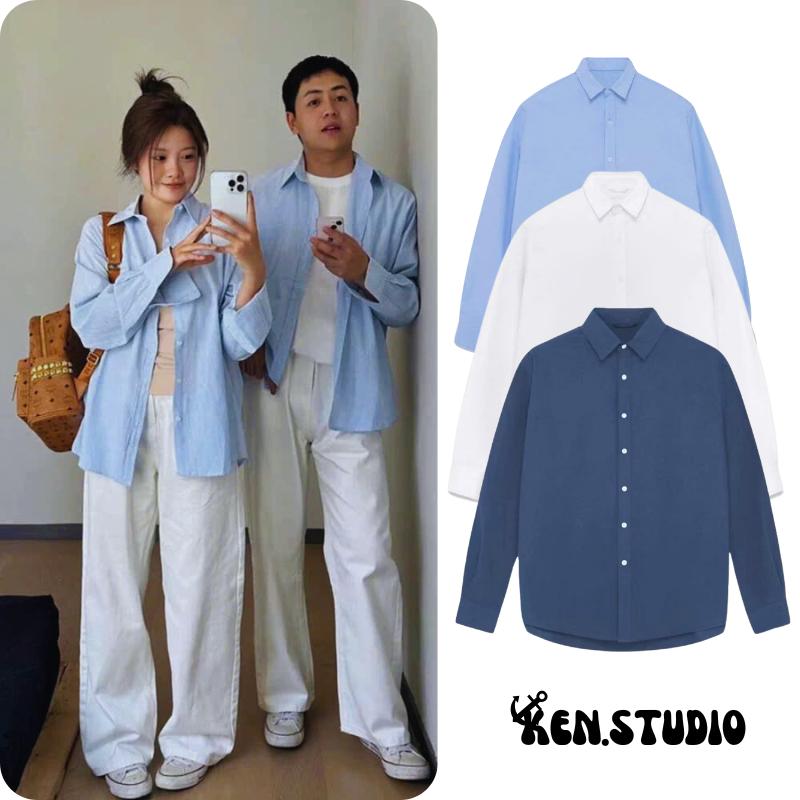 [ MỞ BÁN BST HÈ ] Áo sơ mi dài tay Nam, Nữ Hàn Quốc Local Brand Ken.Stu Chất liệu Oxford form rộng 3 màu Xanh, Trắng, Xanh Than.