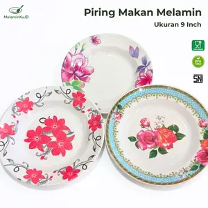Piring Melamin Asli 100% Tebal Motif Bunga Ukuran 9 Inch