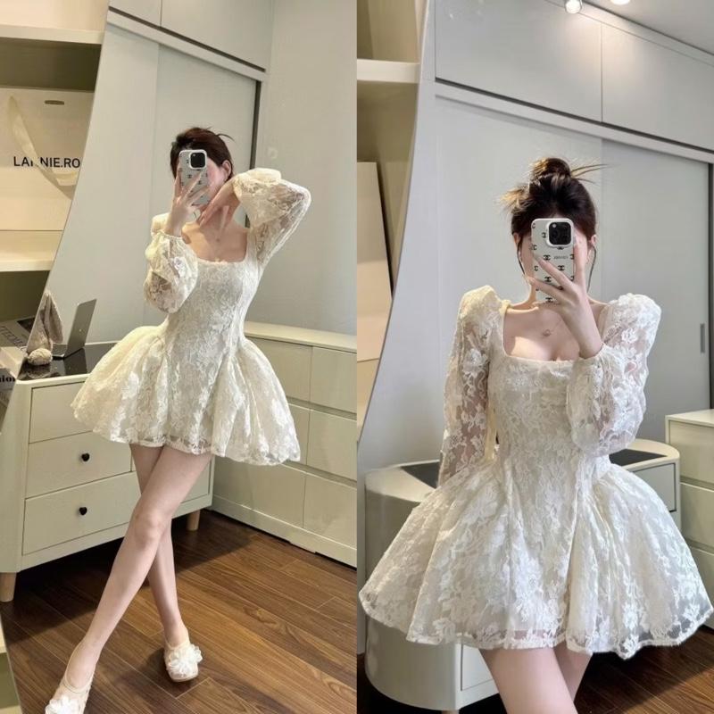 Có Bigsize Đầm xoè ngắn bồng tay dài cổ vuông có đệm vai KÈM QUẦN kho sỉ hải chuyền Đ490