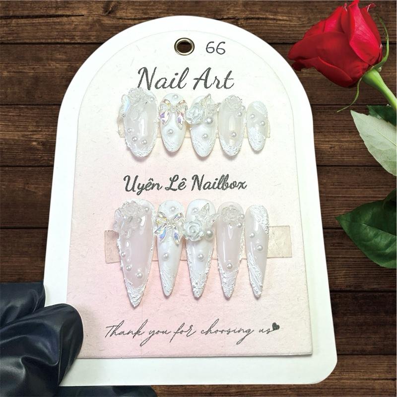 T66 nail box cô dâu vẽ gel xi măng mix charm hoa hồng xinh