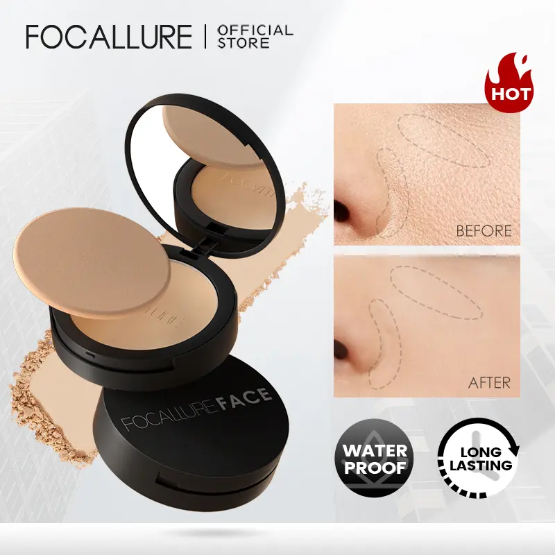 【Buy 3 Get Free Highlighter】FOCALLURE Oil Control Pressed Powder with Sponge Setting Makeup Face Beauty 3 Colours