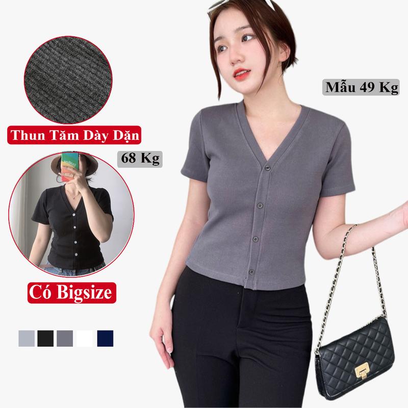 Áo Thun Ngắn Tay Cổ Tim Nữ Mùa Hè Có Bigsize Madela Gân Tăm Co Giãn Dáng Ôm, Áo Croptop Thun Gân Tăm Cổ Chữ V Tay Ngắn