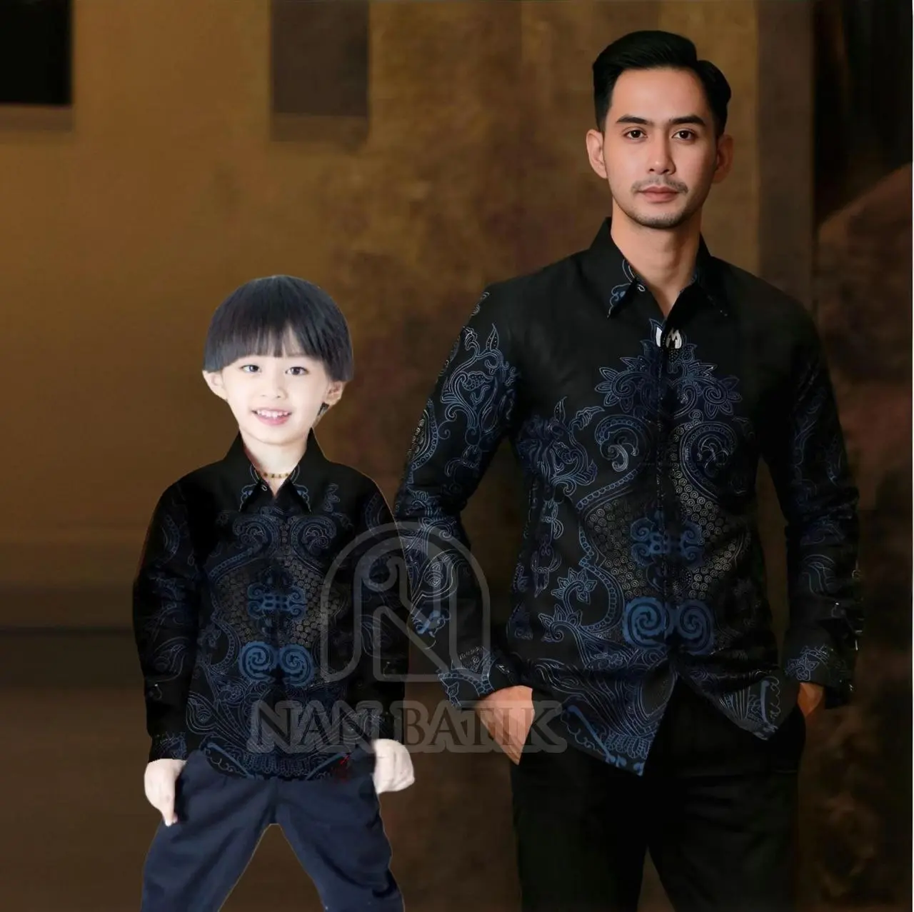 TERBARU KEMEJA BATIK PRIA Abinawa Biru batik ayah dan Batik anak cowok Batik Warna Hitam Biru