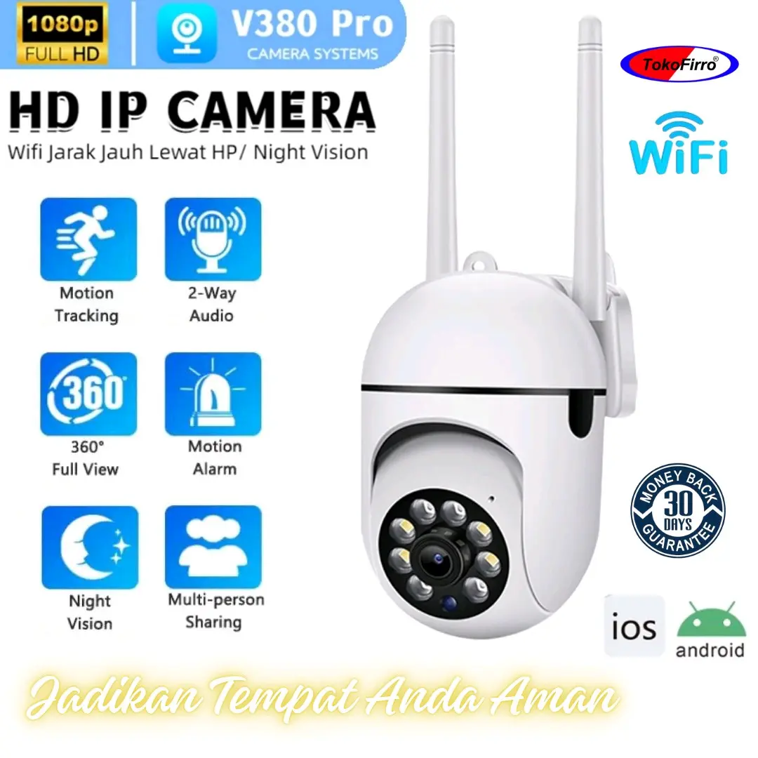 V380 PRO CCTV Smart Wifi Kamera Jarak Jauh Full HD PTZ View 360°  Autio Tracking Connect
