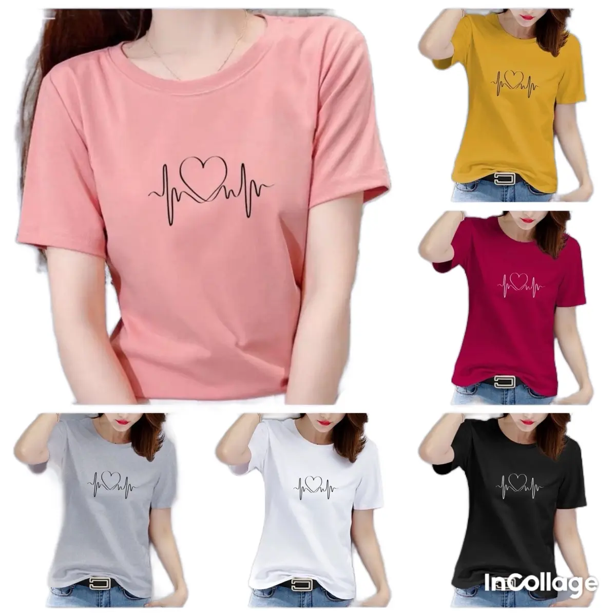Baju Wanita 100rb dapat 6 pcs kaos Beby Terry Slim-Fitting,Bahan adem Enak Di pakai,Cocok untuk Santay motif Detak Love Pendek  Santai Oblong Atasan Dewasa
