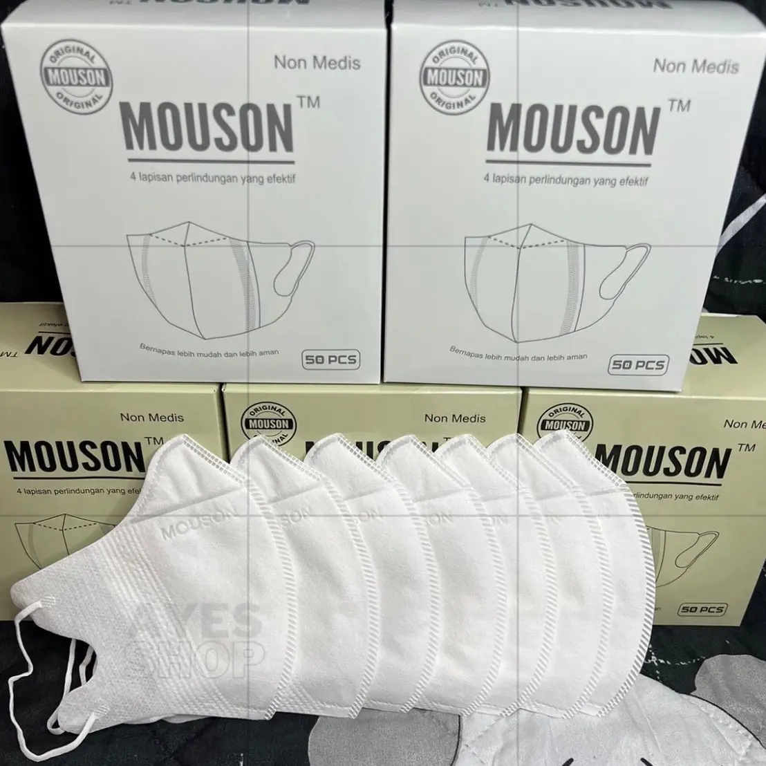 MASKER DUCKBILL MOUSON PUTIH 50PCS 4PLY BISA COD