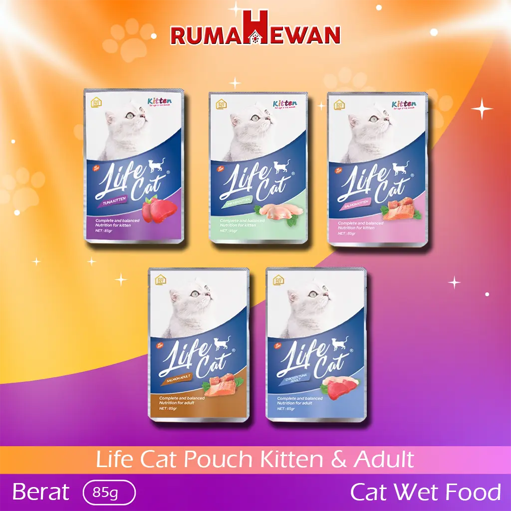 LIFE CAT Pouch 85gr Wet Cat Food / Makanan Kucing Basah LIFECAT 85Gr